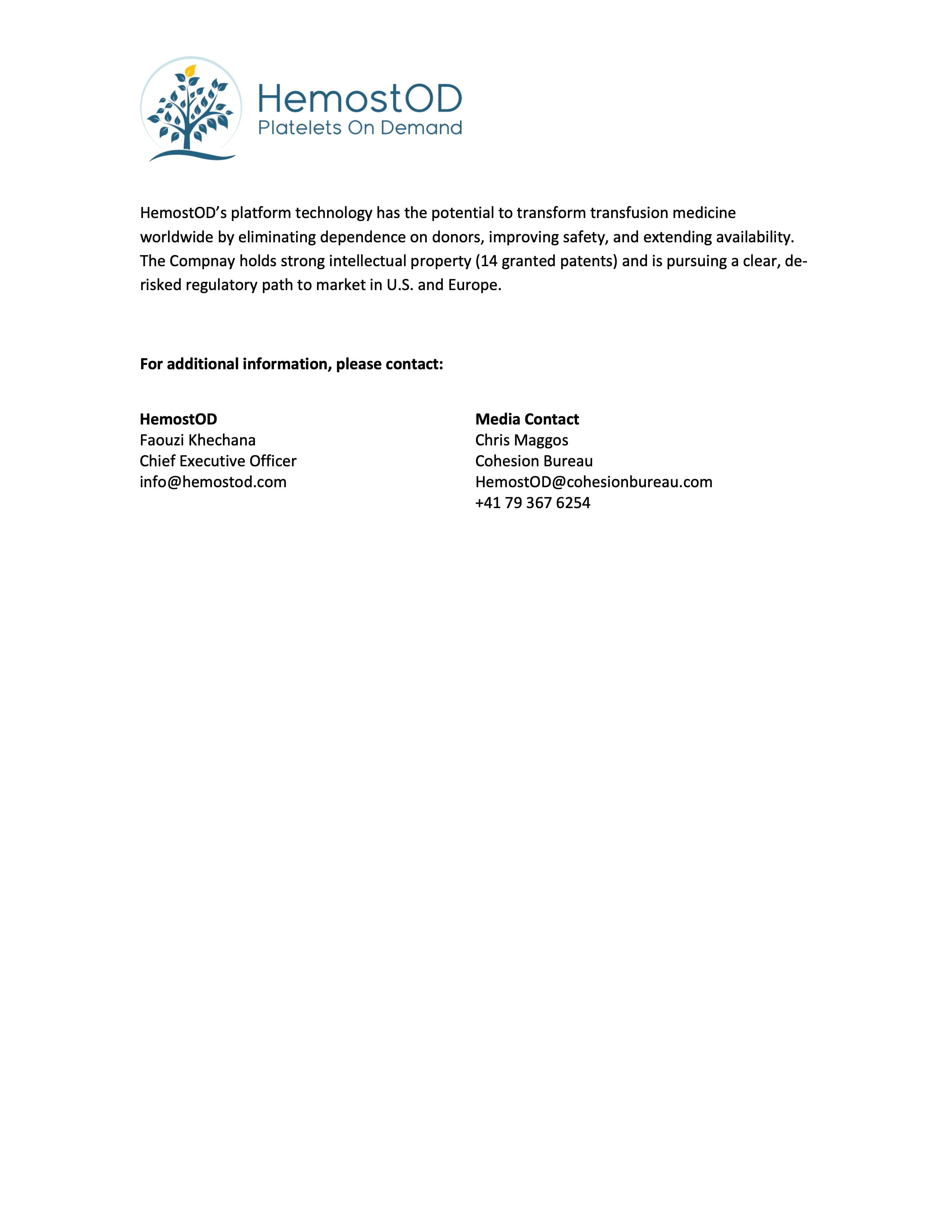 HemostOD awarded CHF 2 million Innosuisse grant - Press Release Page 2